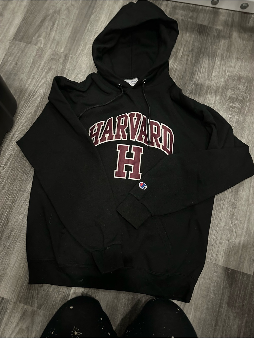 Champion Black Hoodie with Maroon Harvard Logo - Picture 1 of 3